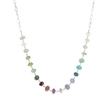 Paperclip Mixed Stone Chain Necklace Sterling Silver, Multi