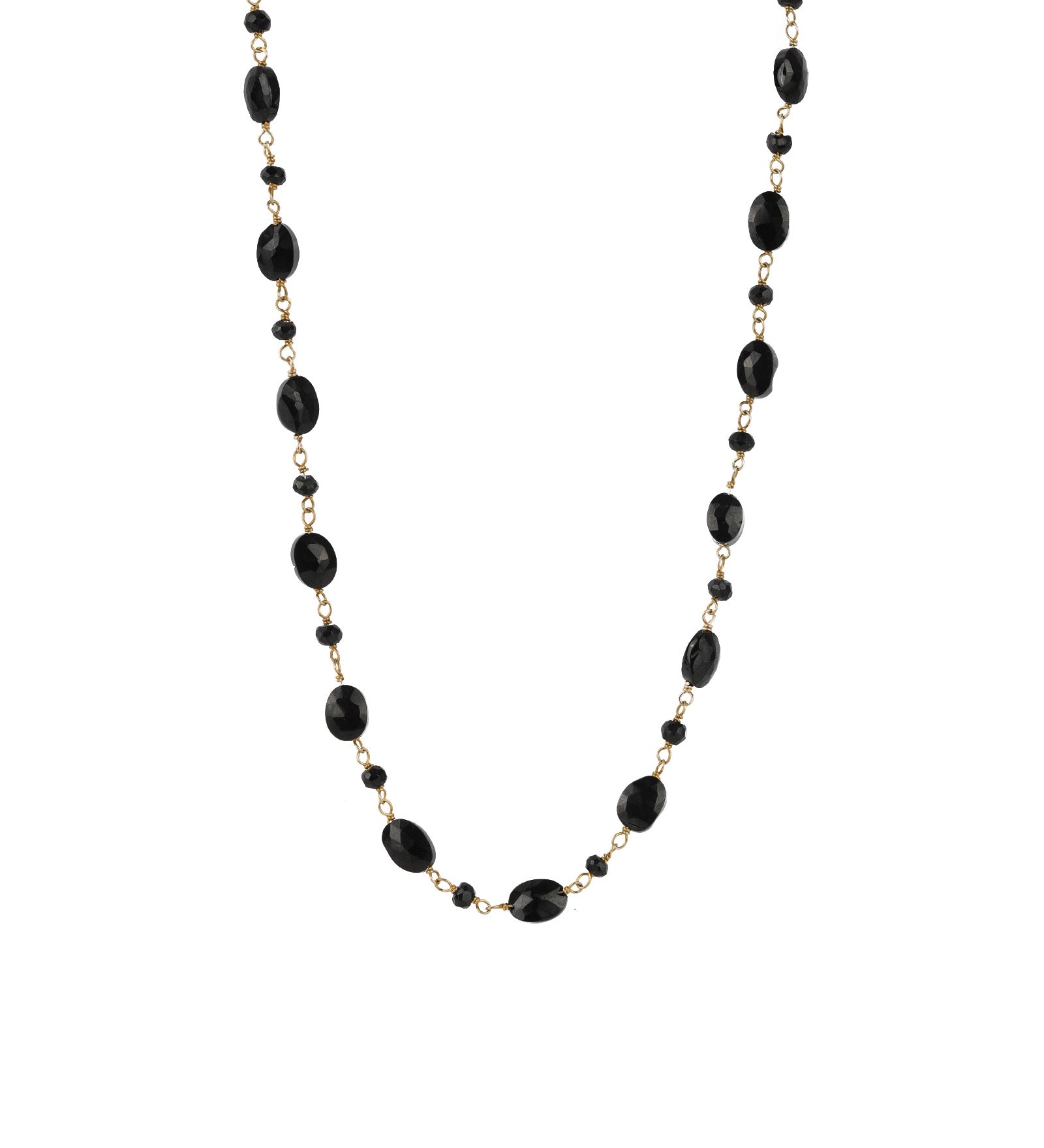 Long Black Garnet Wire Wrapped Necklace 14k Gold Vermeil, Black Garnet