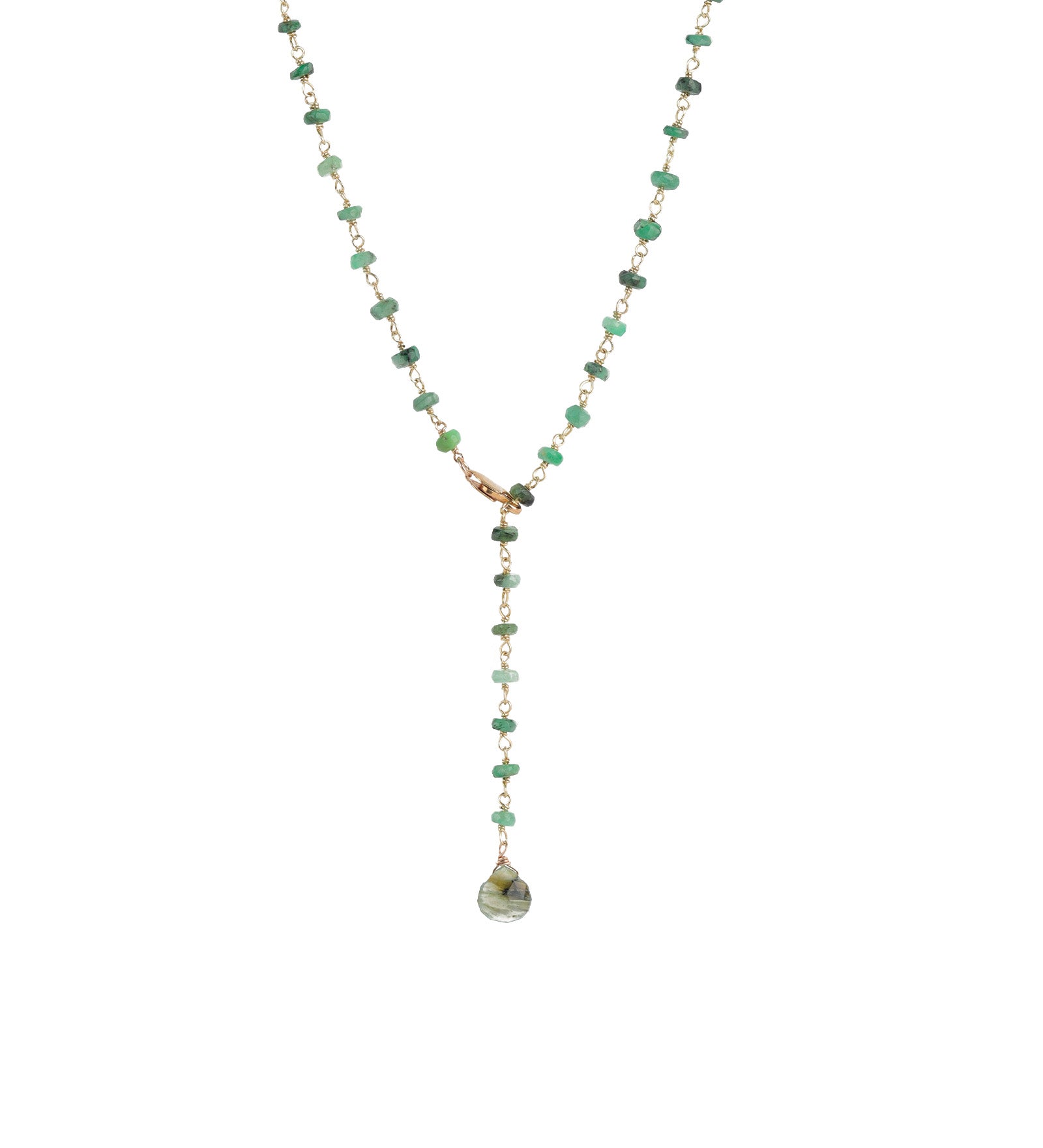 Gemstone Chain Lariat Necklace 14k Gold Vermeil, Emerald