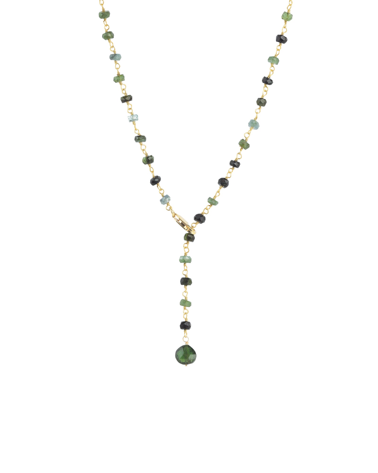 Gemstone Chain Lariat Necklace 14k Gold Filled, Green Tourmaline