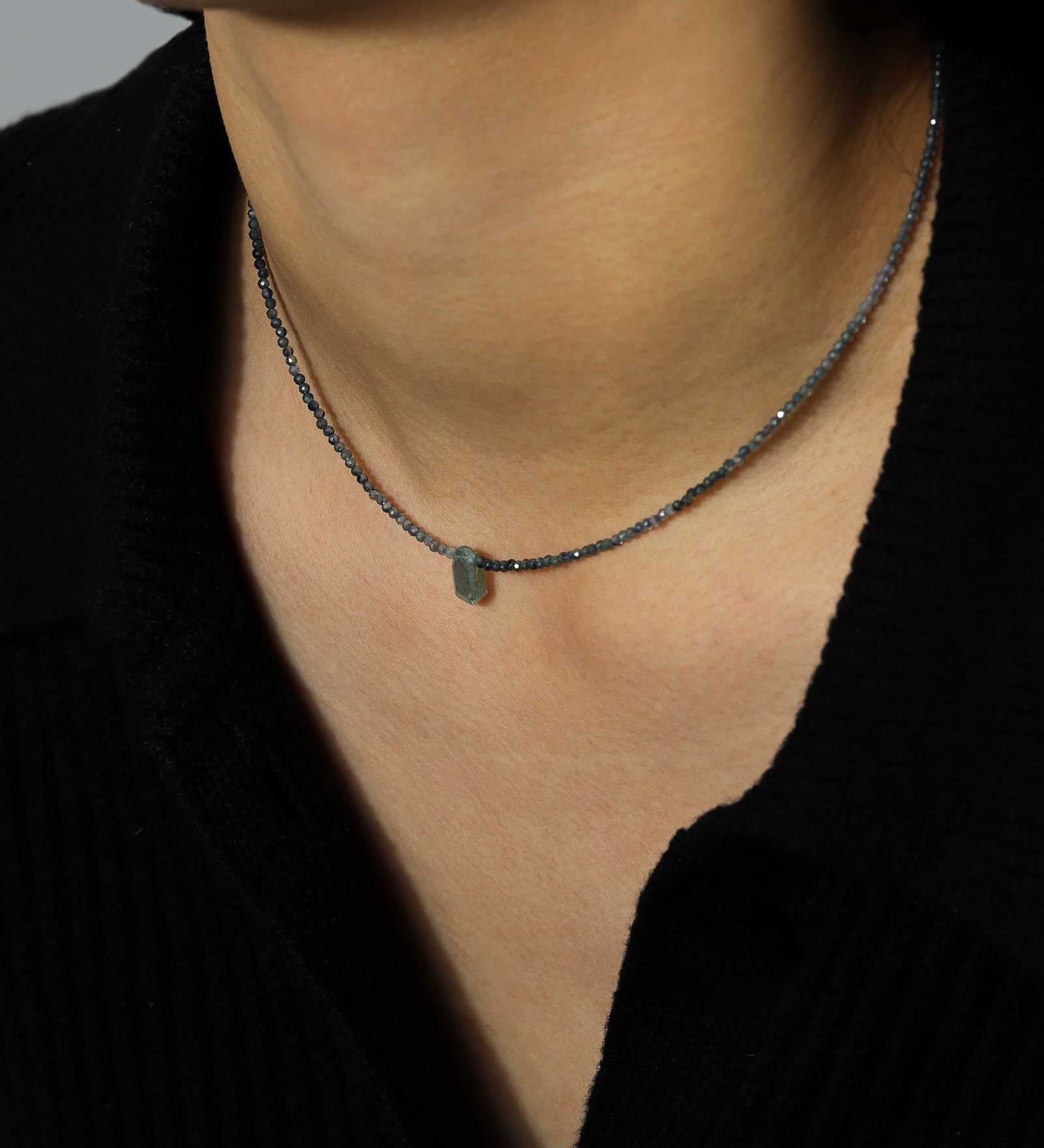 Blue Sapphire & Kyanite Beaded Slice Necklace 14k Gold Filled, Sapphire, Kyanite