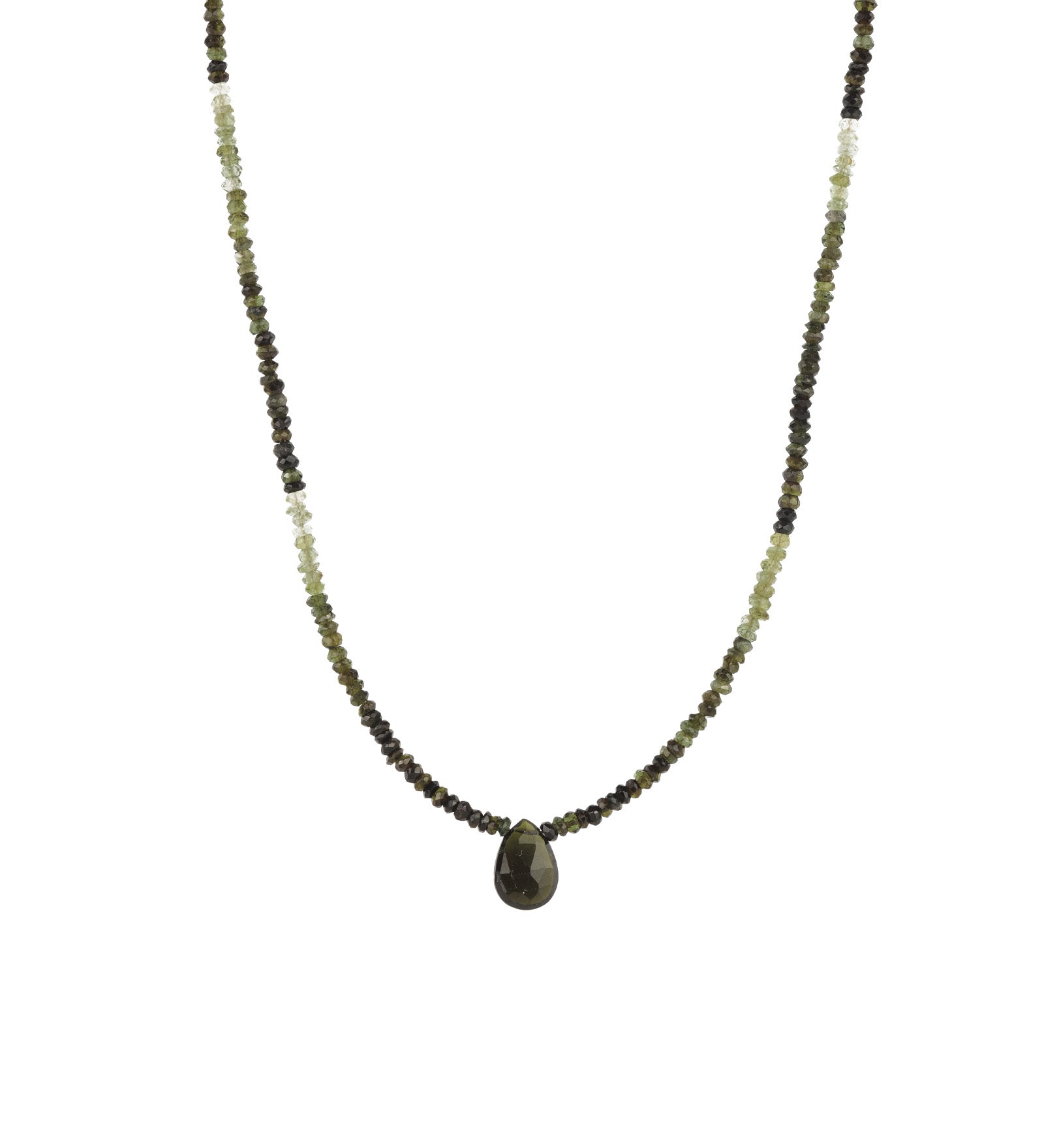 Green Tourmaline Beaded Teardrop Necklace 14k Gold Filled, Green Tourmaline