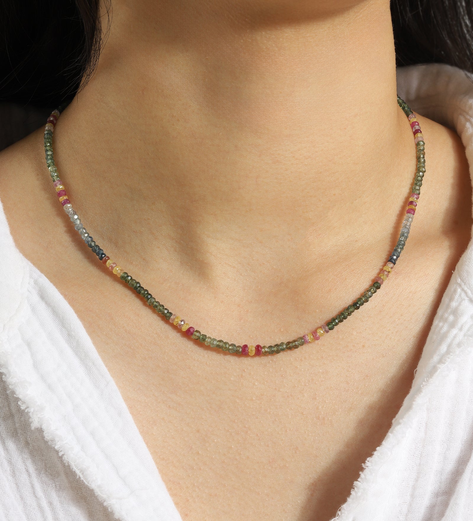 Spring Mix Sapphire Beaded Necklace 14k Gold Filled, Sapphire Mix