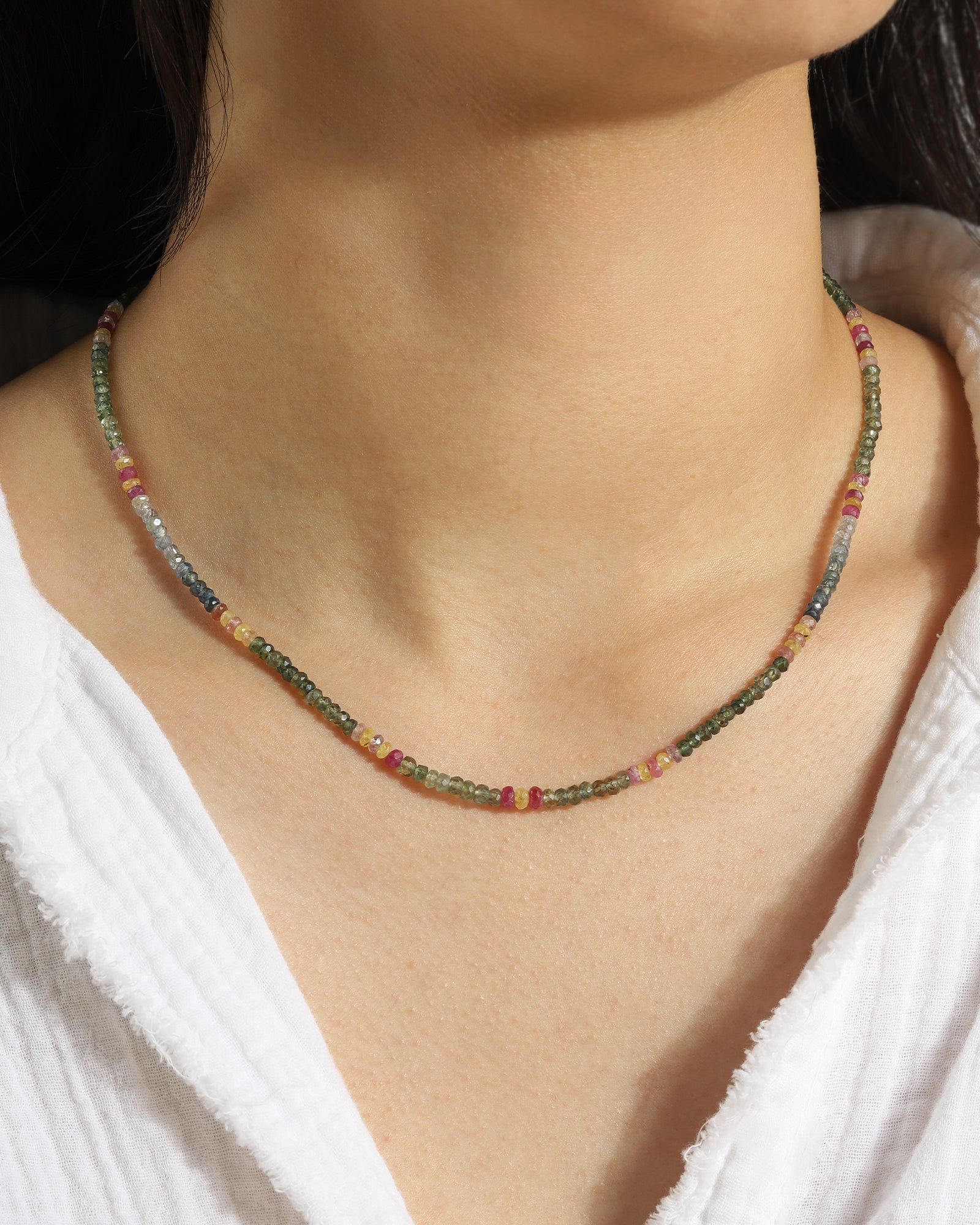 Spring Mix Sapphire Beaded Necklace 14k Gold Filled, Sapphire Mix
