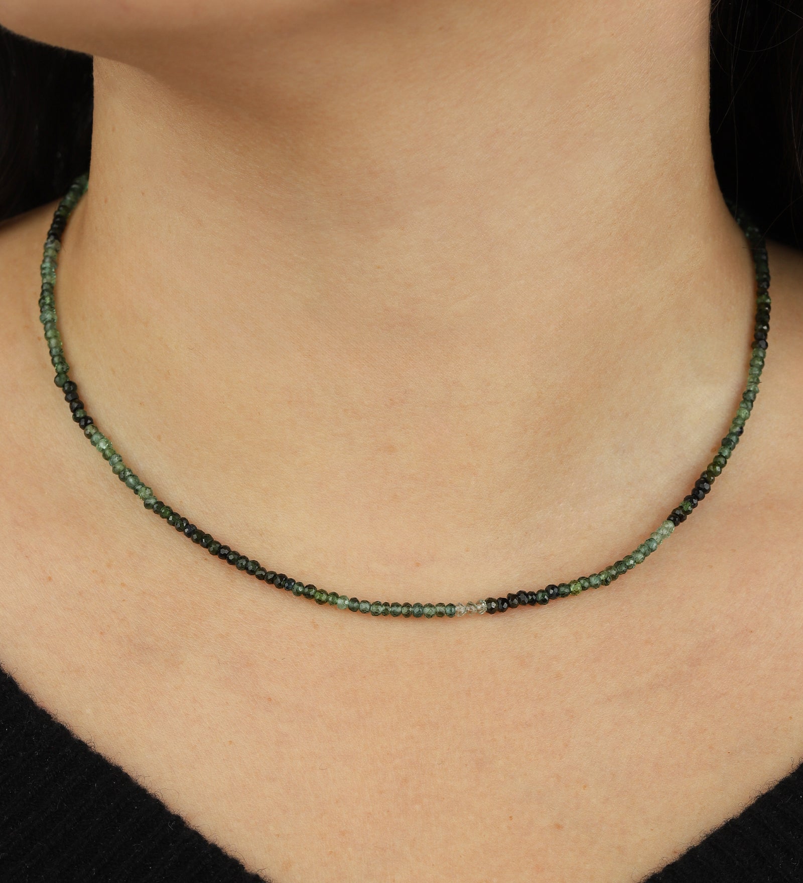 Gem Jar-Green Tourmaline Beaded Necklace | 3mm-Necklaces-Blue Ruby Jewellery-Vancouver Canada