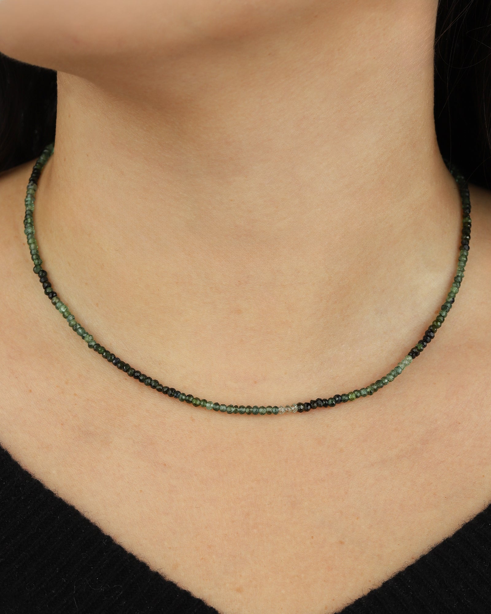 Gem Jar-Green Tourmaline Beaded Necklace | 3mm-Necklaces-Blue Ruby Jewellery-Vancouver Canada