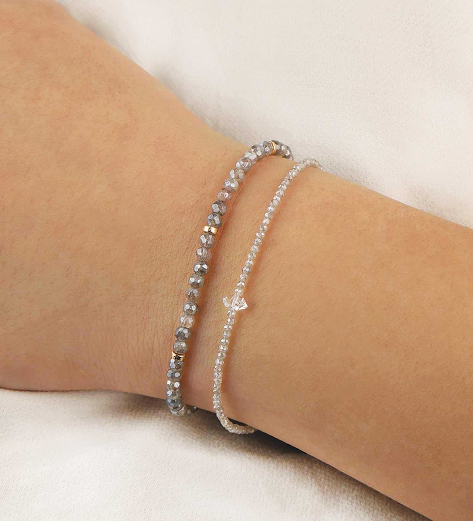 Gem Jar-Mystic Labradorite & Herkimer Diamond Bracelet | 2mm-Bracelets-Blue Ruby Jewellery-Vancouver Canada