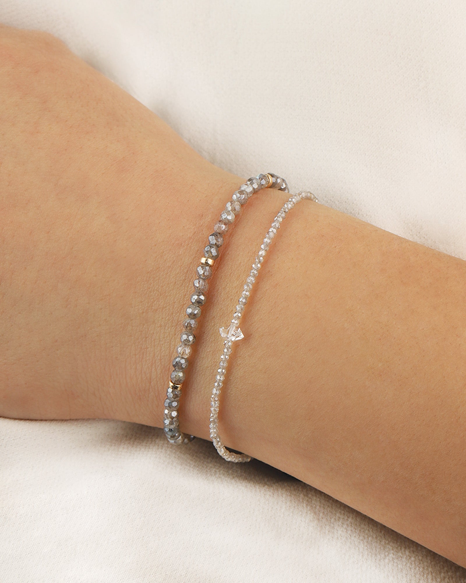 Gem Jar-Mystic Labradorite & Herkimer Diamond Bracelet | 2mm-Bracelets-Blue Ruby Jewellery-Vancouver Canada