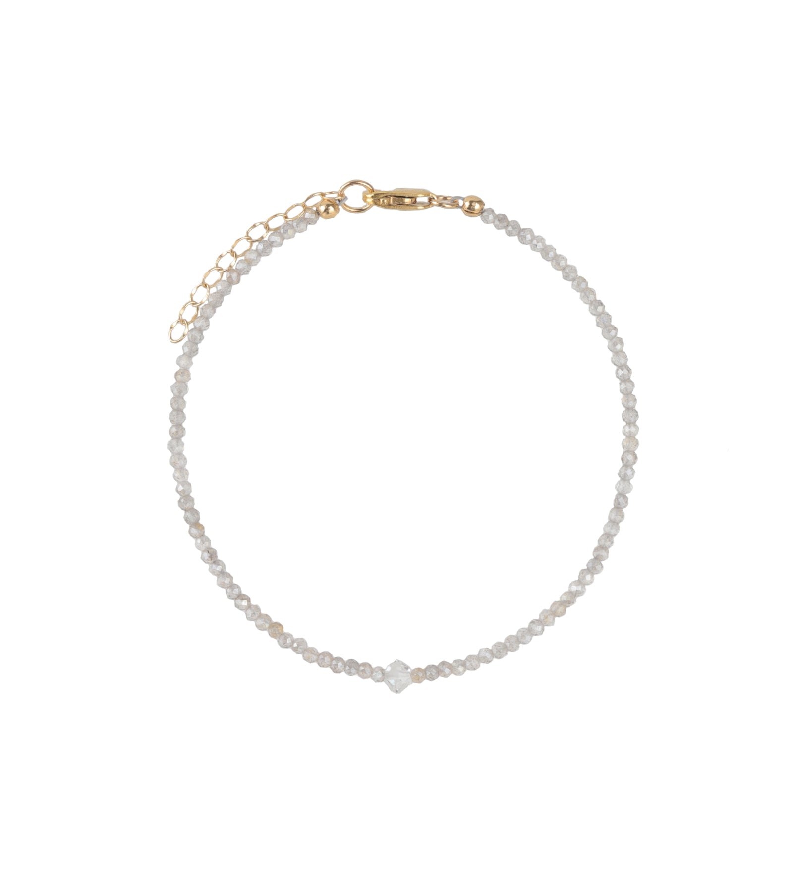 Mystic Labradorite Single Diamond Bracelet | 2mm 14k Gold Filled, Herkimer Diamond, Mystic Labradorite