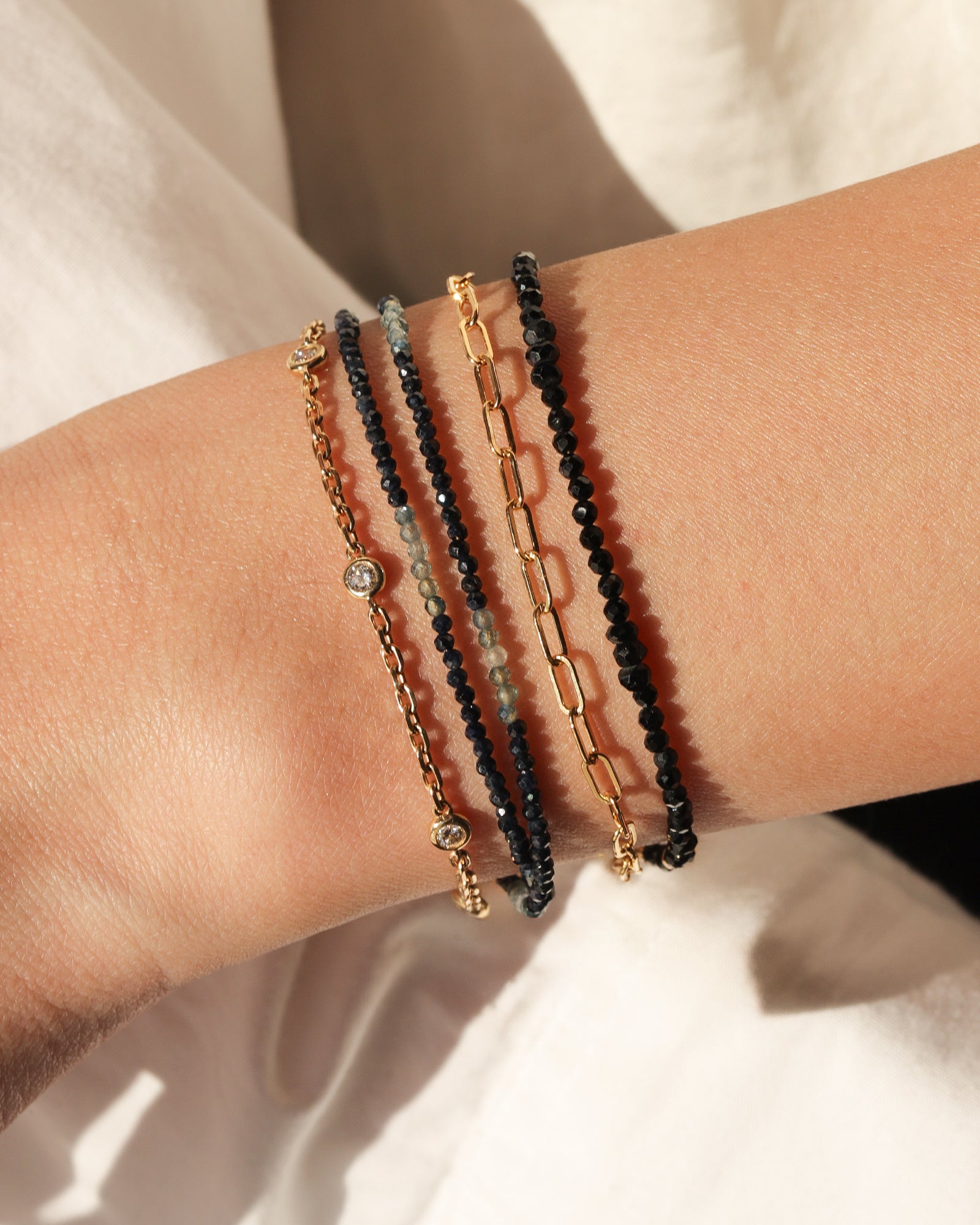 Gem Jar-Blue Sapphire Wrap Bracelet | 2mm-Bracelets-Blue Ruby Jewellery-Vancouver Canada