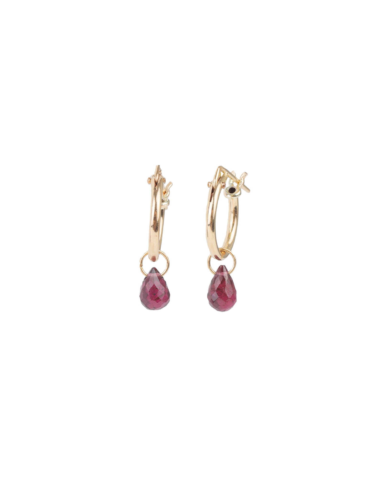 Floating Teardrop Ruby Drop Huggies 14k Gold Filled, Rhodolite Garnet