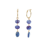 Gem Jar-Three Mix Stone Drop Huggies-Earrings-14k Gold Filled, Purple Fluorite, Blue Kyanite-Blue Ruby Jewellery-Vancouver Canada