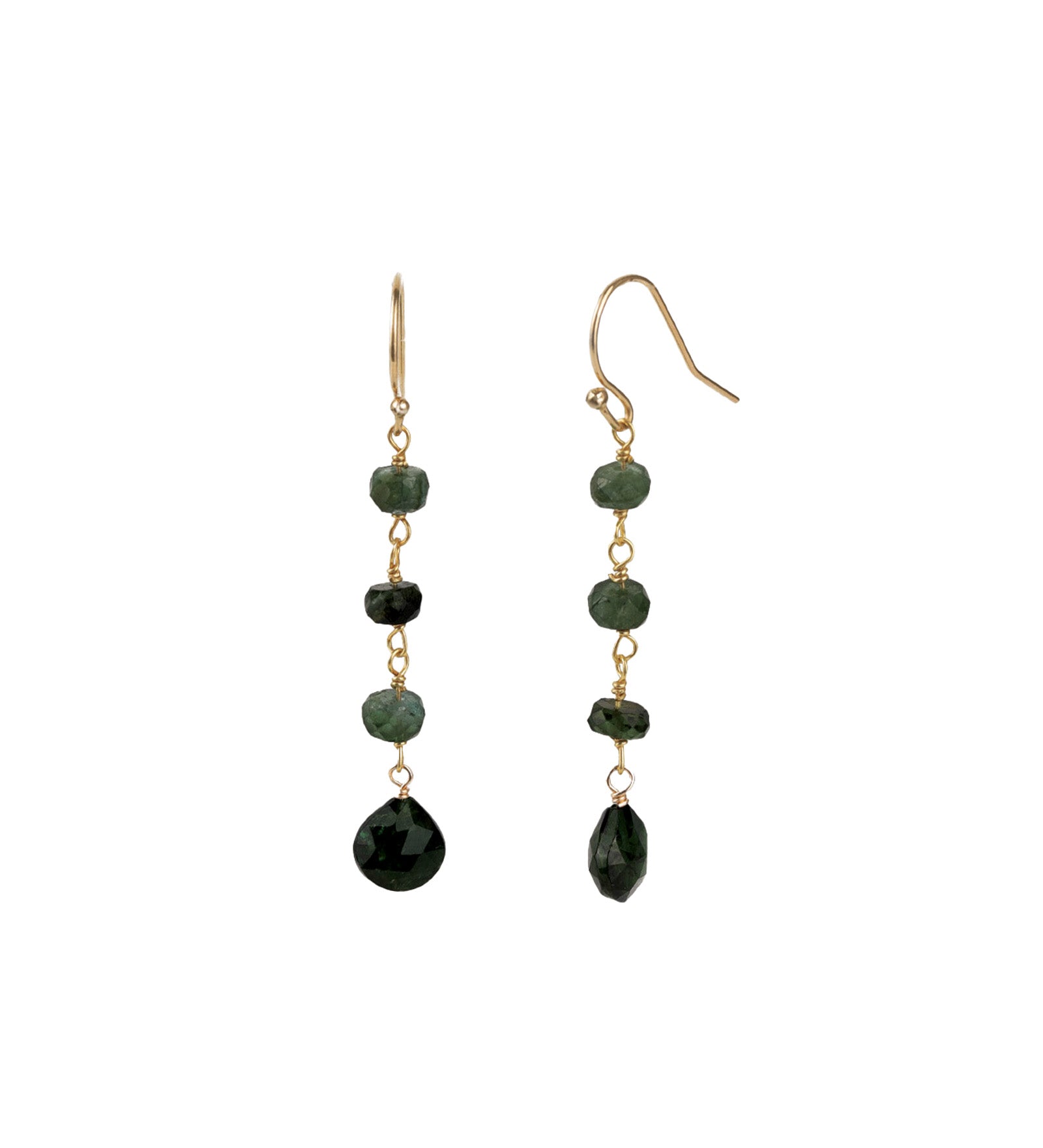 Stoned By Gem Jar-Green Tourmaline Wire Wrap Drop Hooks-Earrings-Blue Ruby Jewellery-Vancouver Canada
