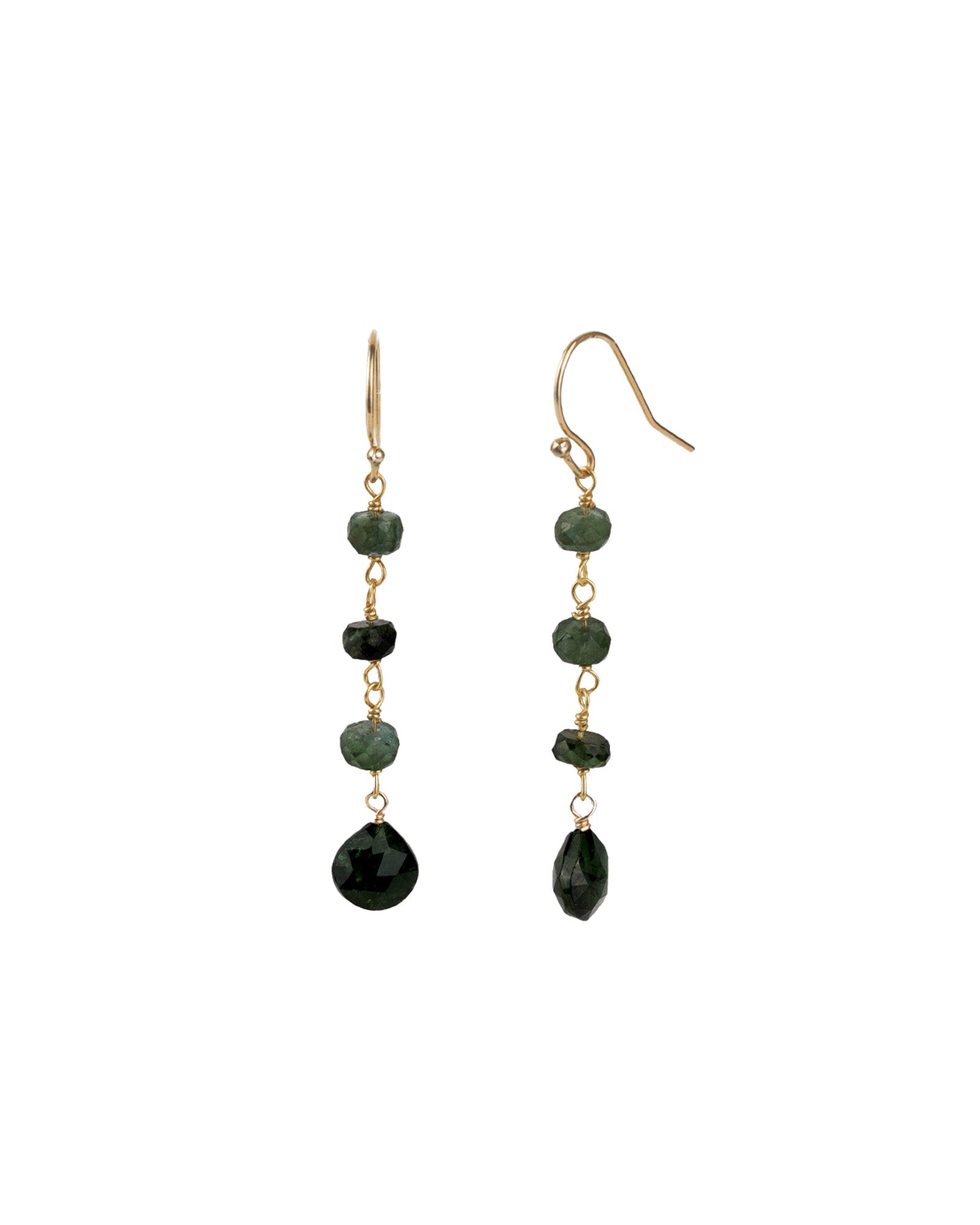 Stoned By Gem Jar-Green Tourmaline Wire Wrap Drop Hooks-Earrings-Blue Ruby Jewellery-Vancouver Canada