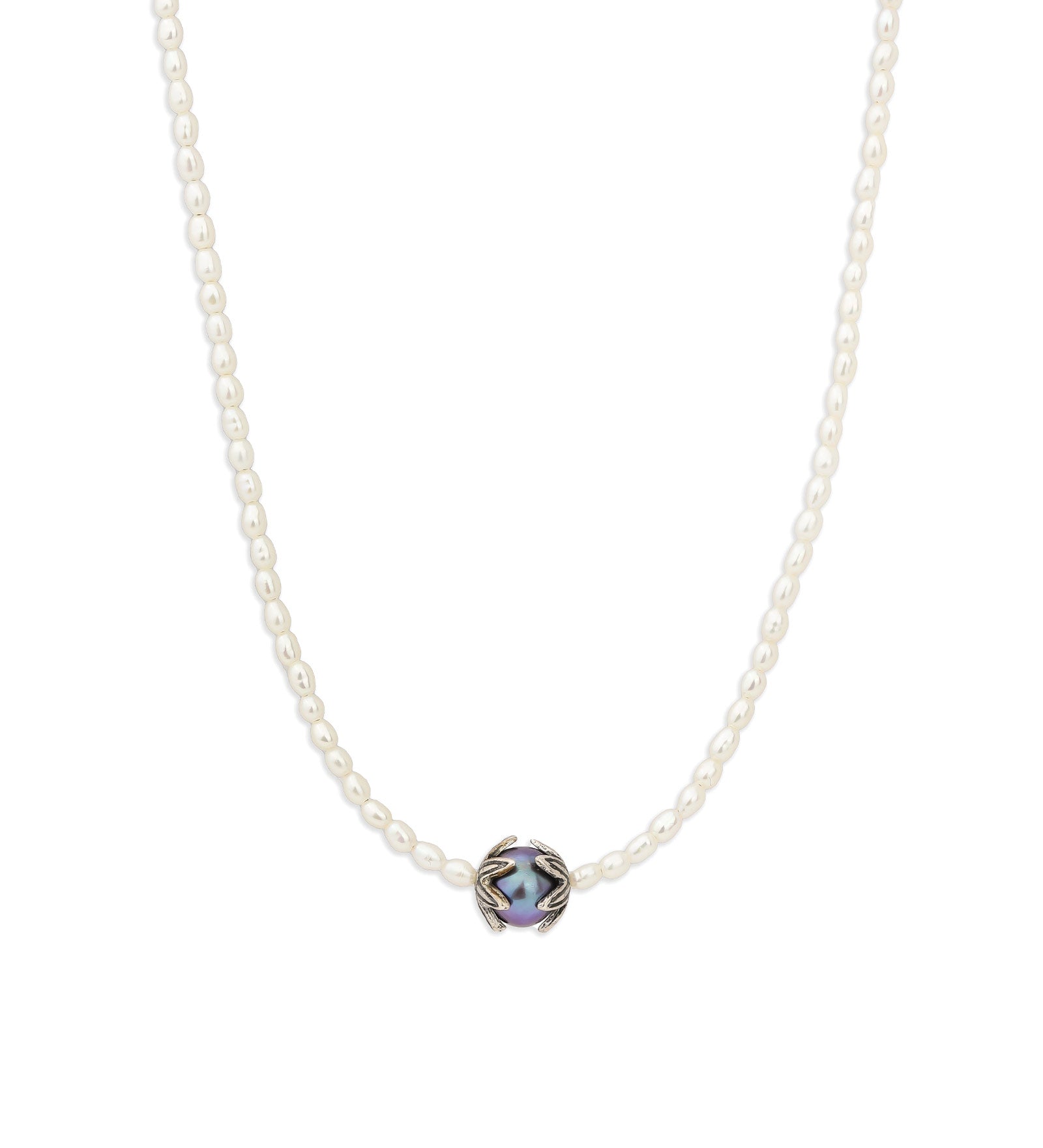 Rice Pearl Charm Necklace Sterling Silver, White Pearl