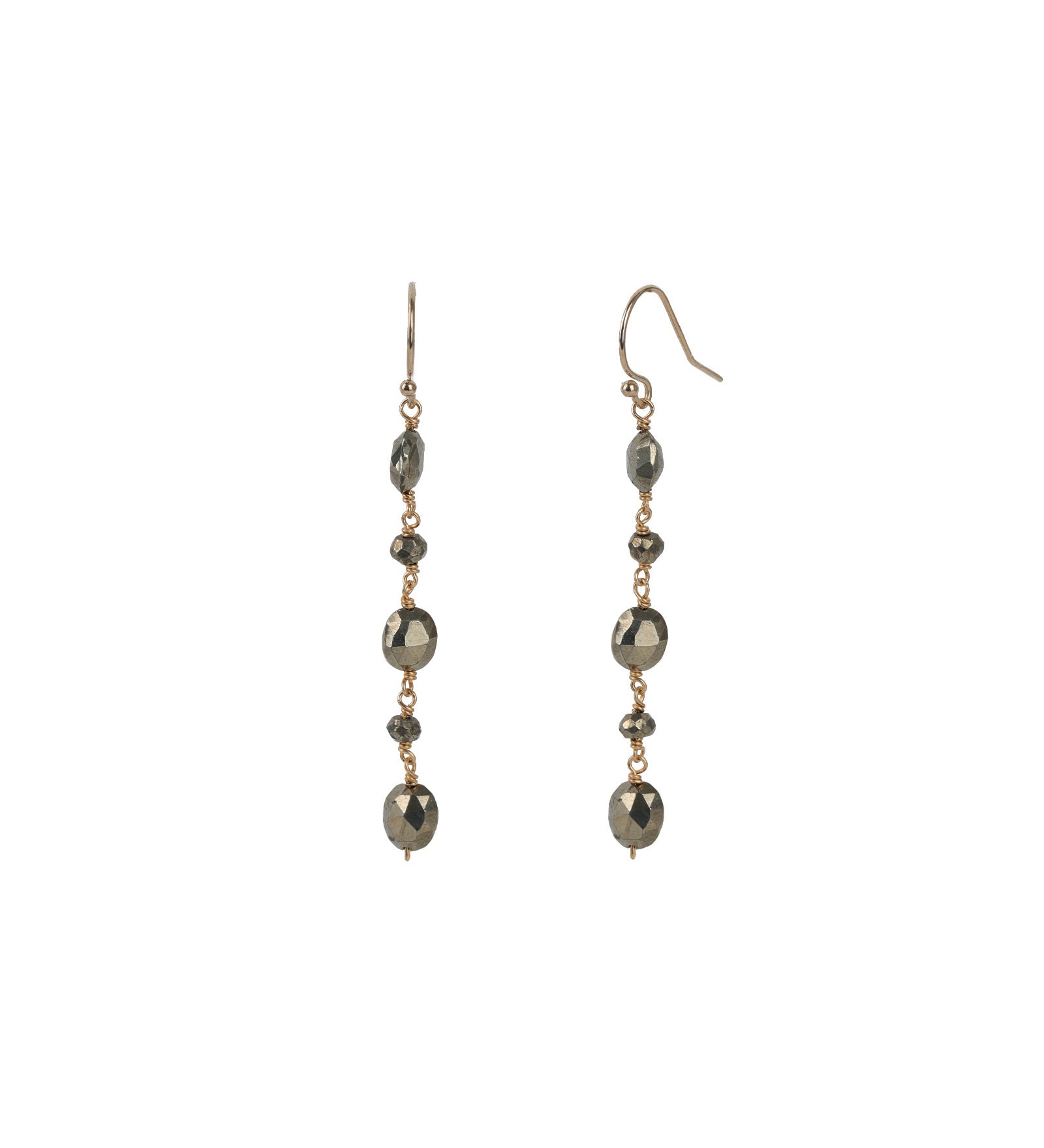 Gem Jar-Oval Pyrite Mixed Drop Hooks-Earrings-14k Gold Filled, Pyrite-Blue Ruby Jewellery-Vancouver Canada
