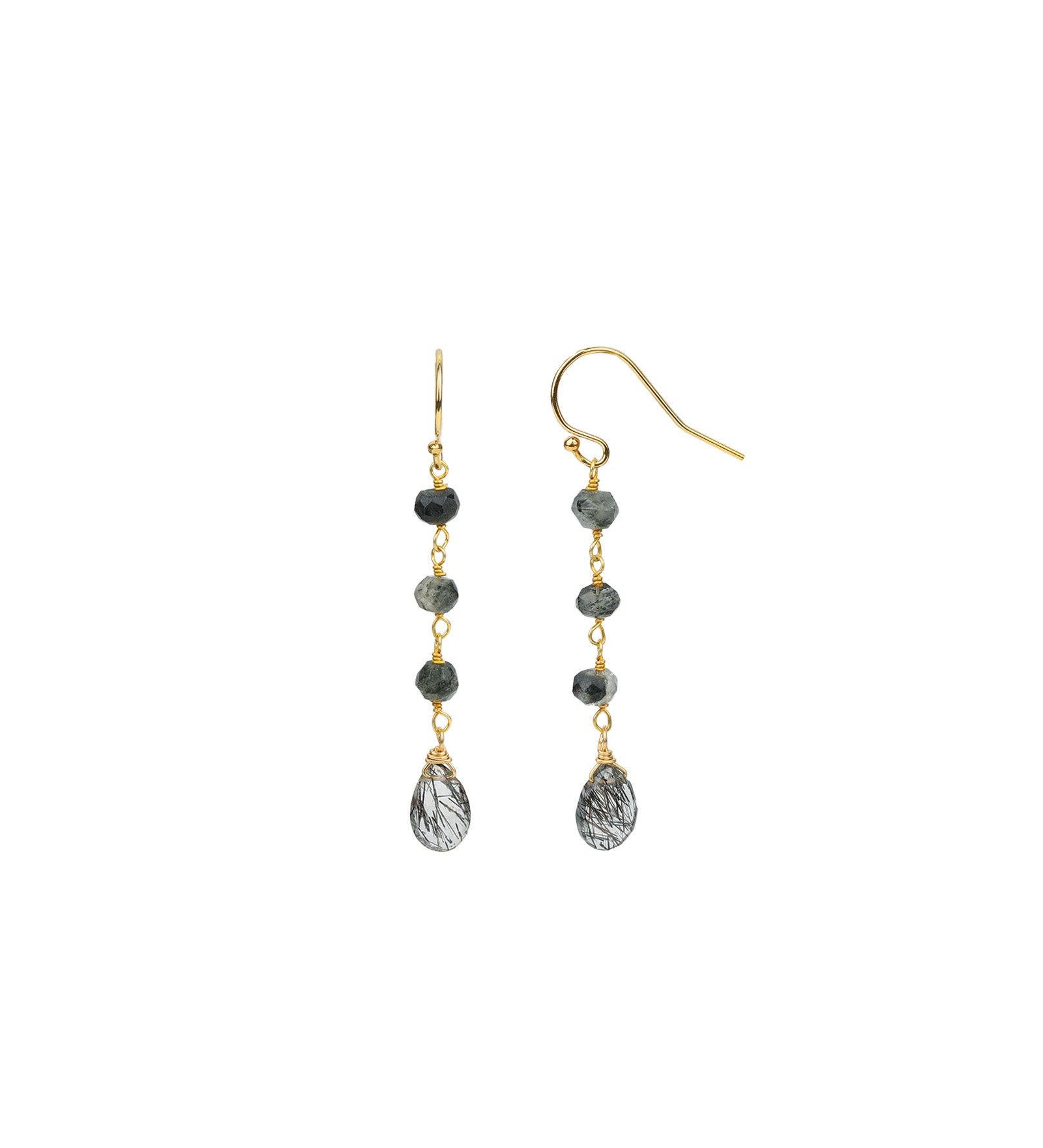Rutilated Quartz Wire Wrapped Drop Hooks 14k Gold Filled, Rutilated Quartz