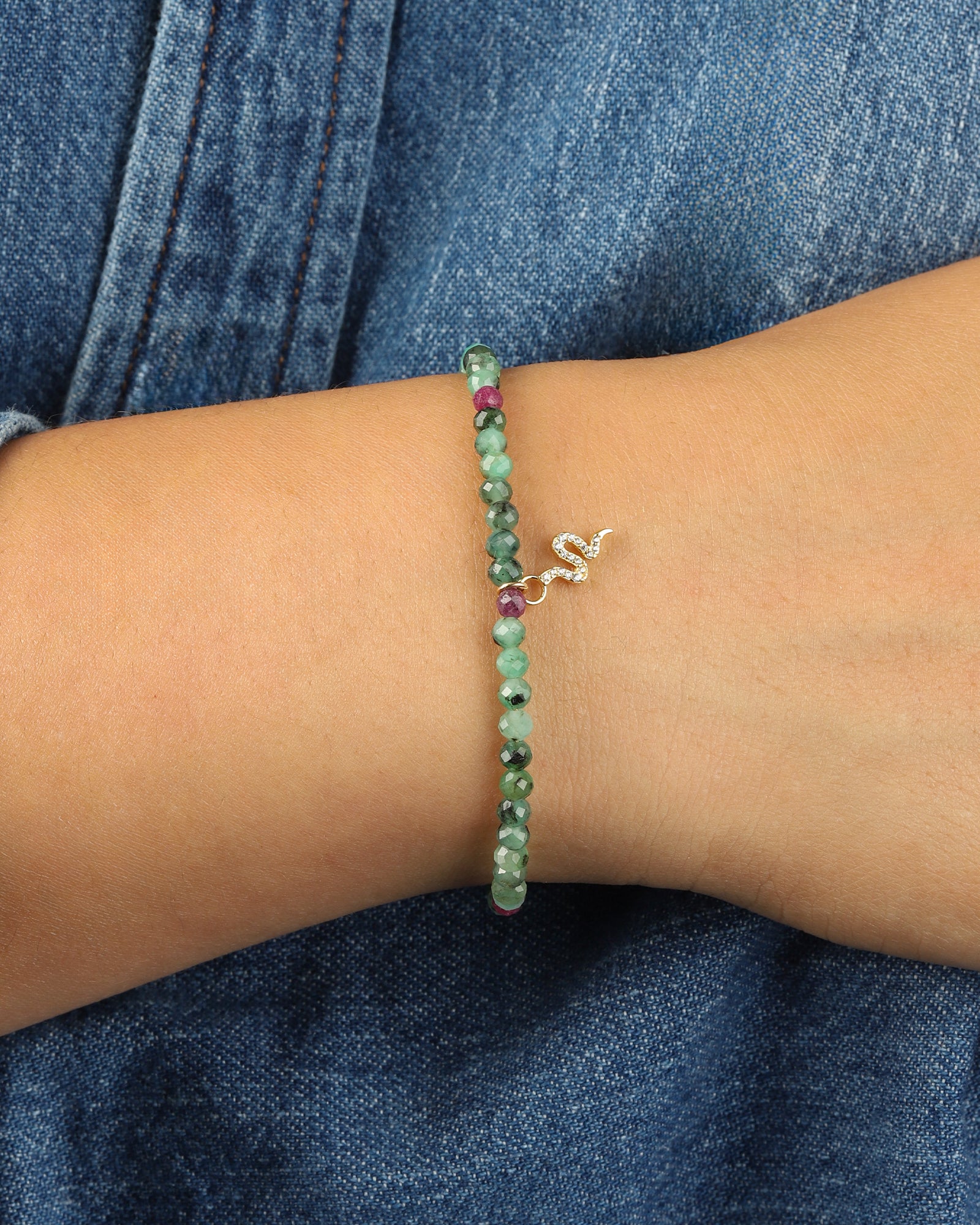 Gem Jar-Snake Charm Ruby Zoisite Bracelet | 2.5-3mm-Bracelets-Blue Ruby Jewellery-Vancouver Canada