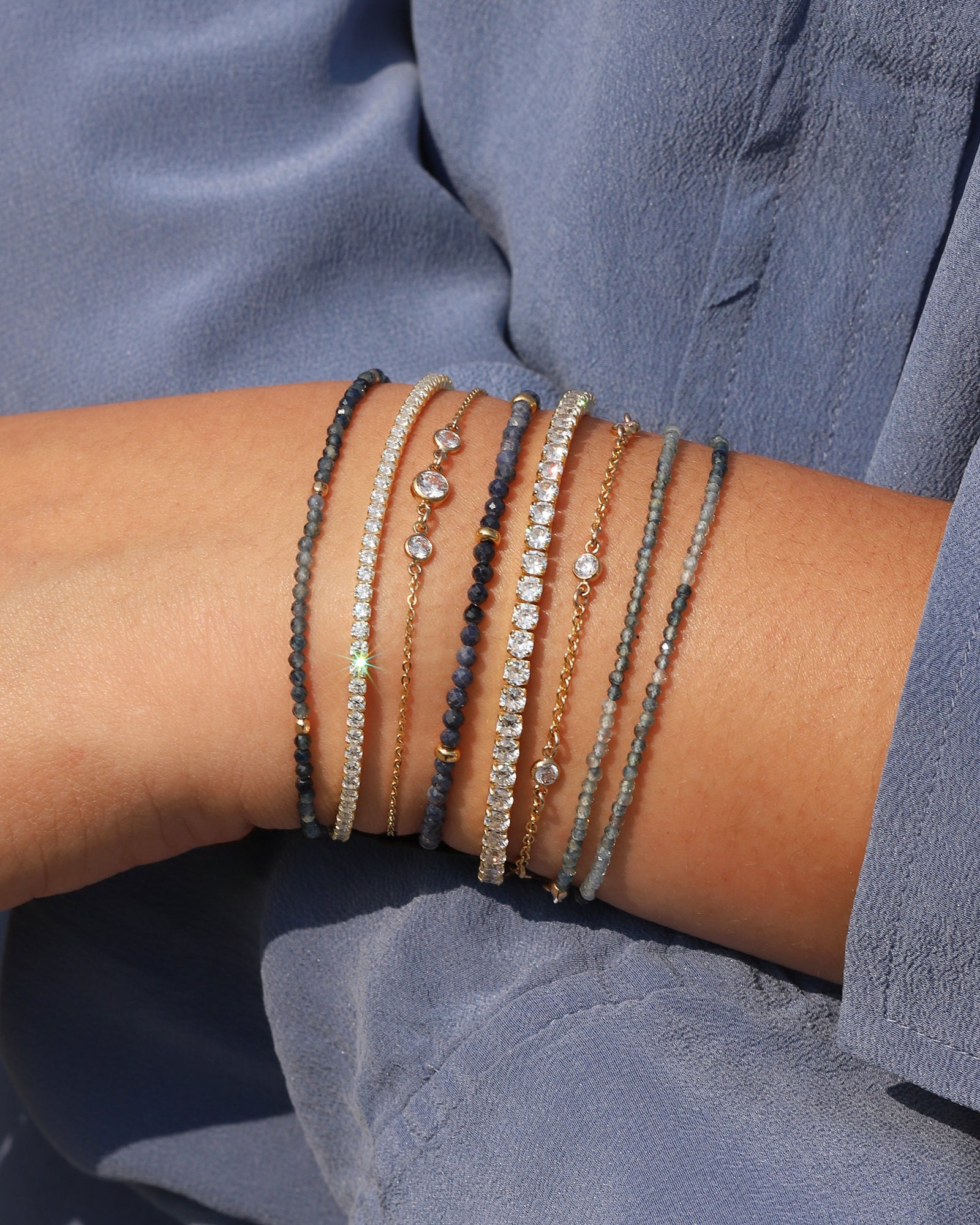 Gem Jar-Light Blue Sapphire Wrap Bracelet | 2mm-Bracelets-Blue Ruby Jewellery-Vancouver Canada