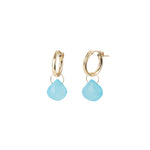 Heart Stone Floating Huggies | 15mm 14k Gold Filled, Blue Chalcedony