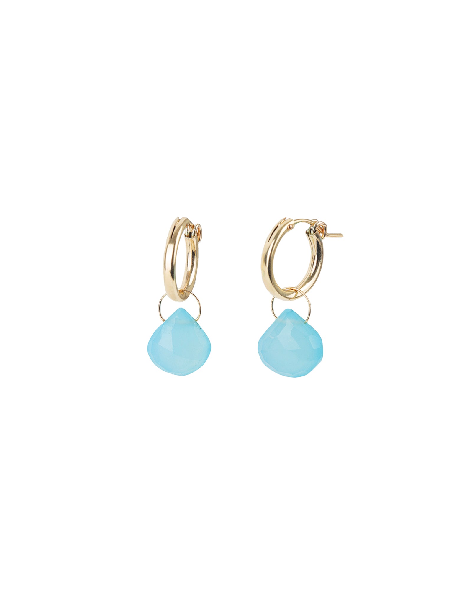 Heart Stone Floating Huggies | 15mm 14k Gold Filled, Blue Chalcedony