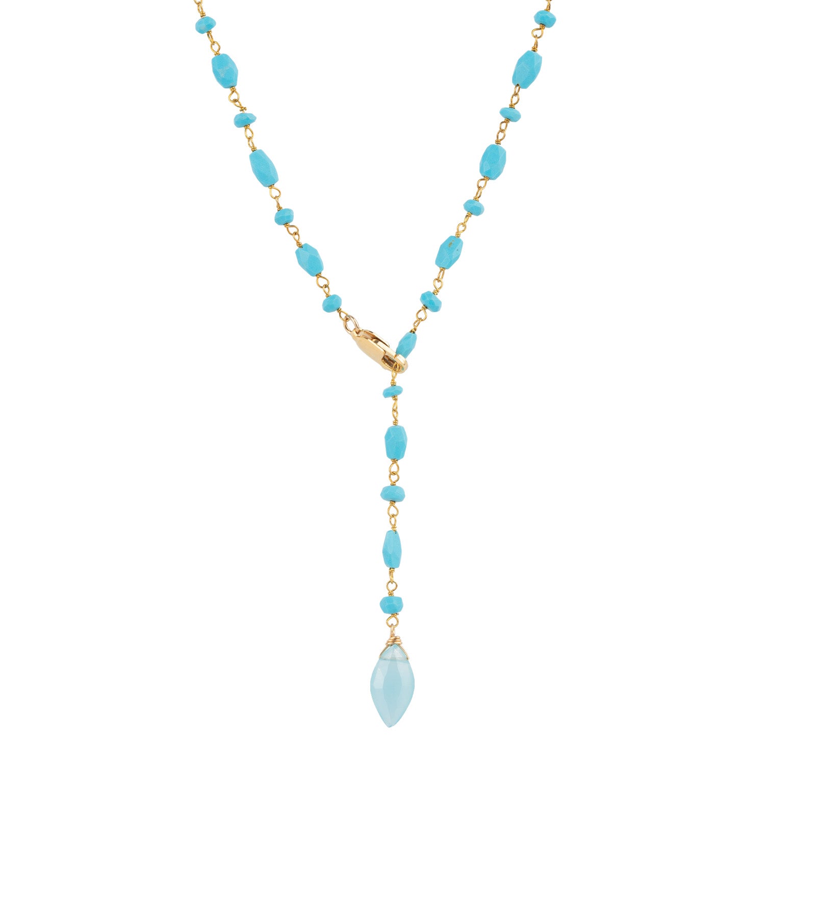 Gem Jar-Mixed Blue Drop Stone Lariat-Necklaces-14k Gold Vermeil, Turquoise-Blue Ruby Jewellery-Vancouver Canada