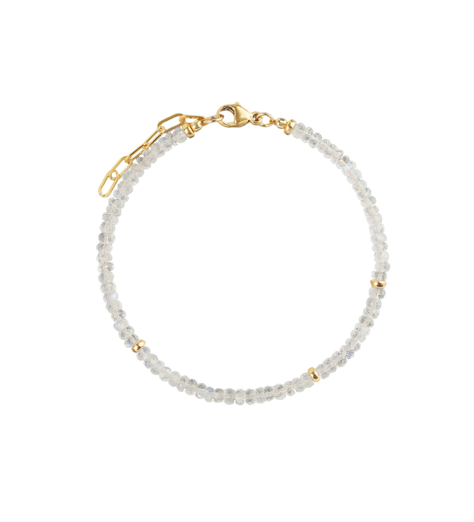 Gem Jar-Rainbow Moonstone Three Rondelle Stone Bracelet | 3mm-Bracelets-14k Gold Filled, Rainbow Moonstone-Blue Ruby Jewellery-Vancouver Canada