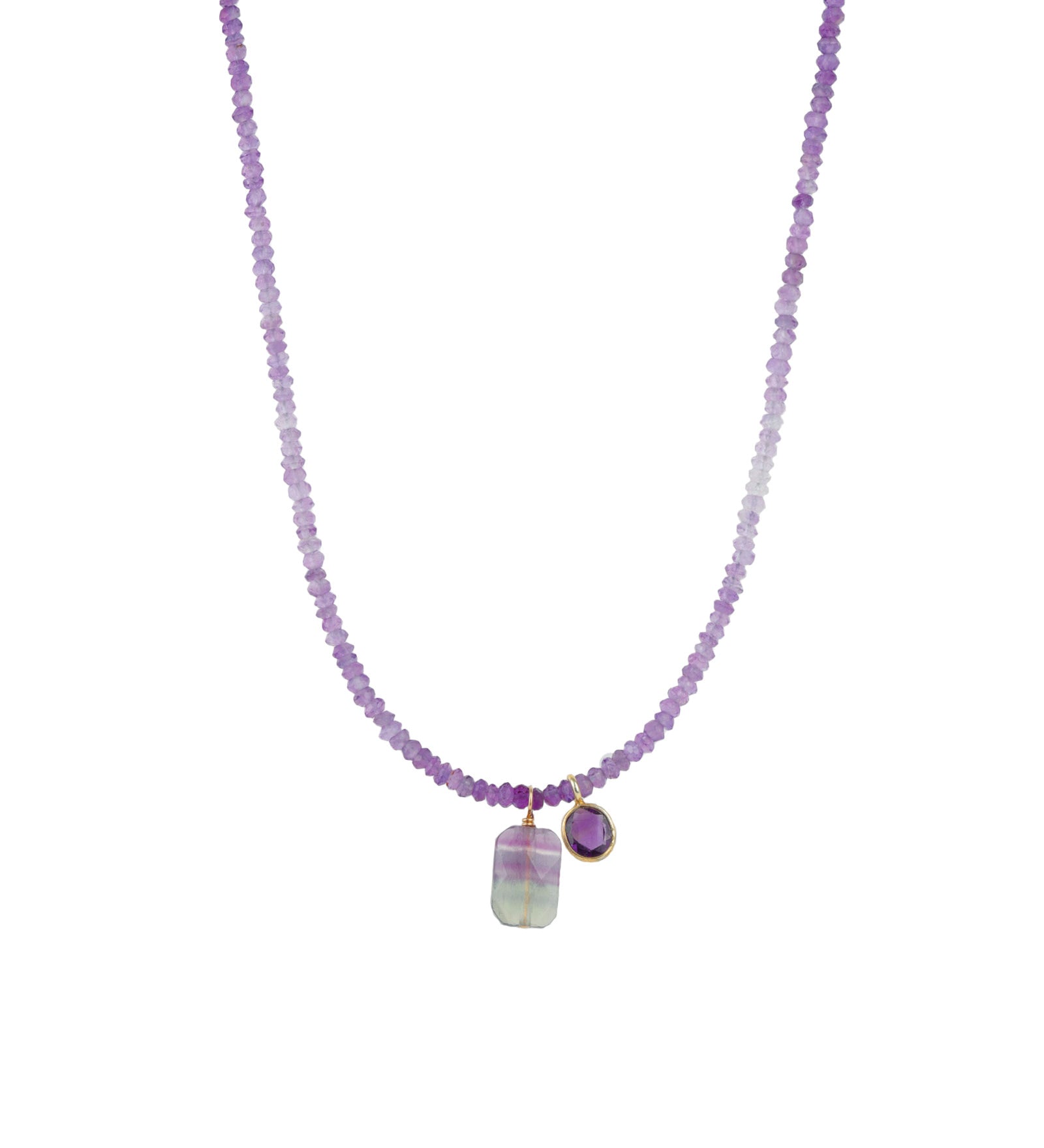Amethyst Stone Rectangular Fluorite Drop Necklace | 3mm 14k Gold Filled, Amethyst, Fluorite