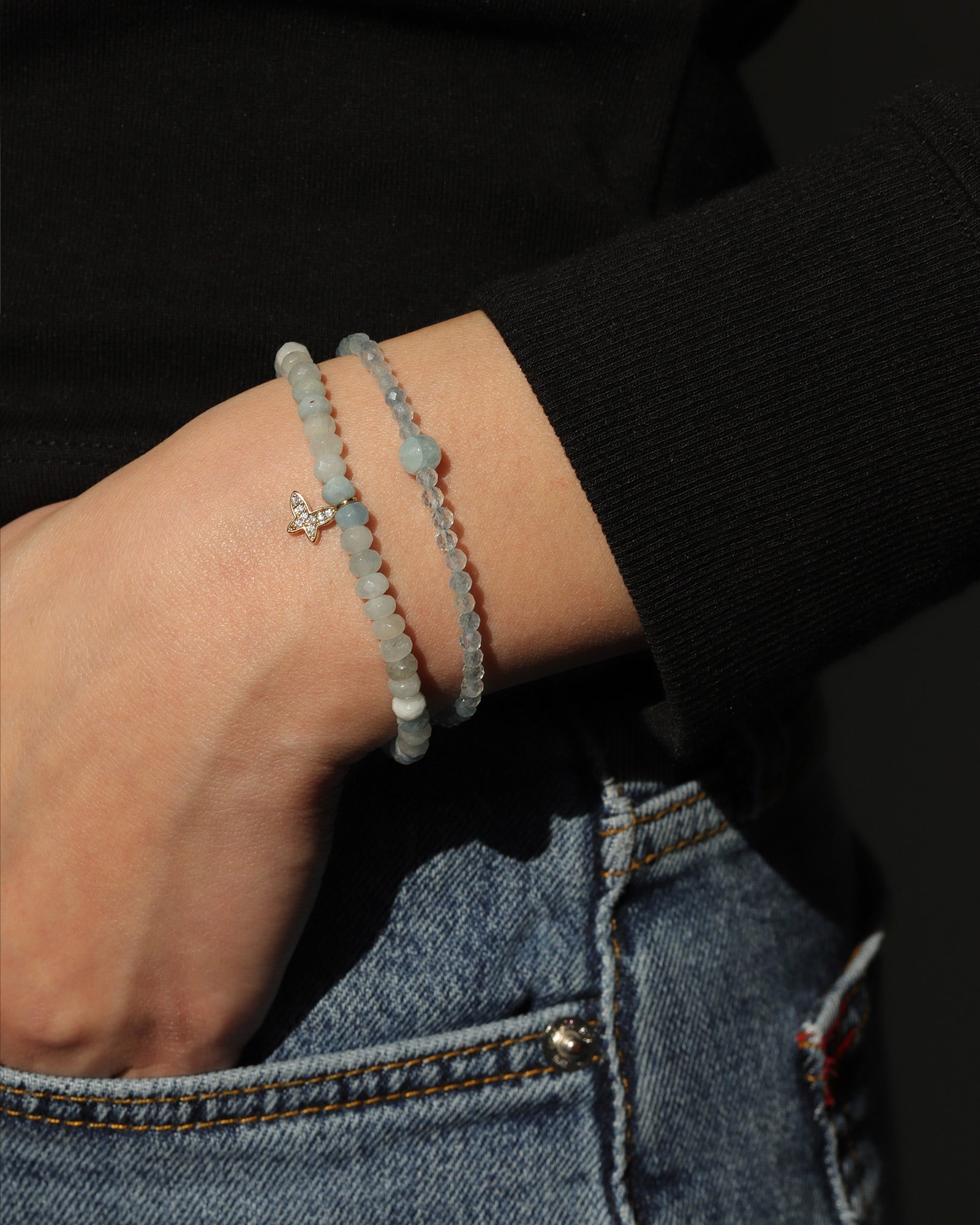 Butterfly Drop Aquamarine Bracelet | 5mm 14k Gold Filled, Aquamarine, Cubic Zirconia