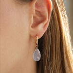 Pear Stone Drop Huggies 14k Gold Filled, Blue Chalcedony
