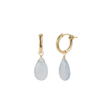 Pear Stone Drop Huggies 14k Gold Filled, Blue Chalcedony