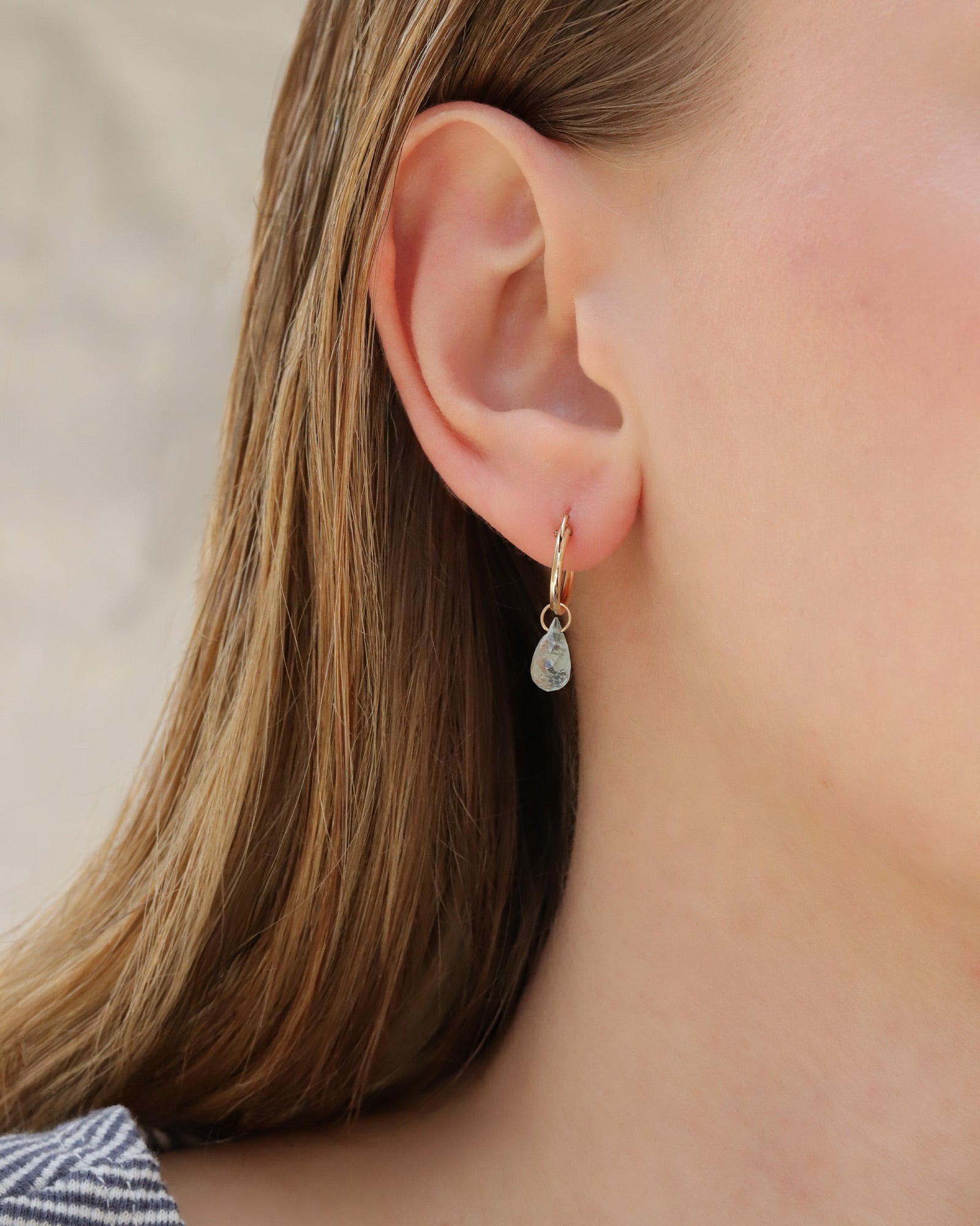 Gem Jar-Aquamarine Teardrop Floating Drop Huggies | 10mm-Earrings-Blue Ruby Jewellery-Vancouver Canada