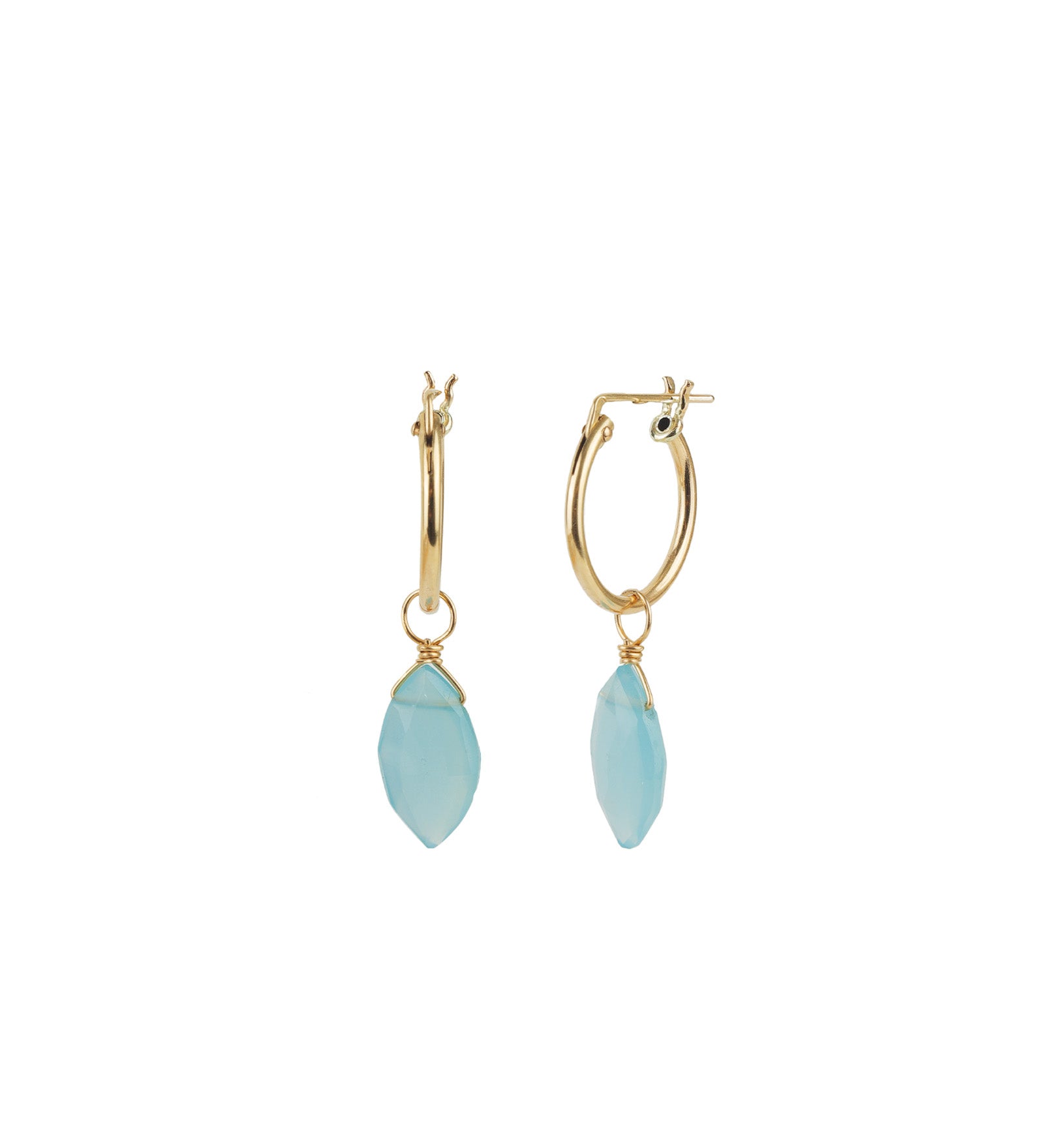 Marquise Stone Drop Huggies | 14mm 14k Gold Filled, Blue Chalcedony