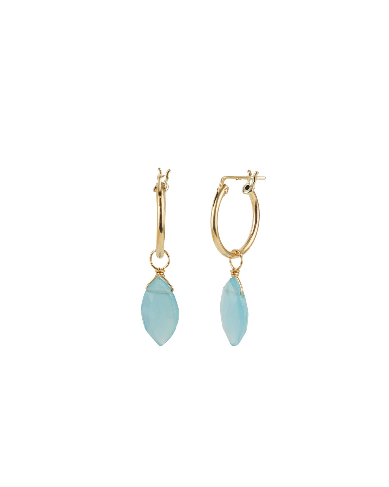 Marquise Stone Drop Huggies | 14mm 14k Gold Filled, Blue Chalcedony