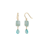 Rectangle + Teardrop Stone Drop Hooks 14k Gold Filled, Aquamarine, Apatite