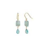 Rectangle + Teardrop Stone Drop Hooks 14k Gold Filled, Aquamarine, Apatite