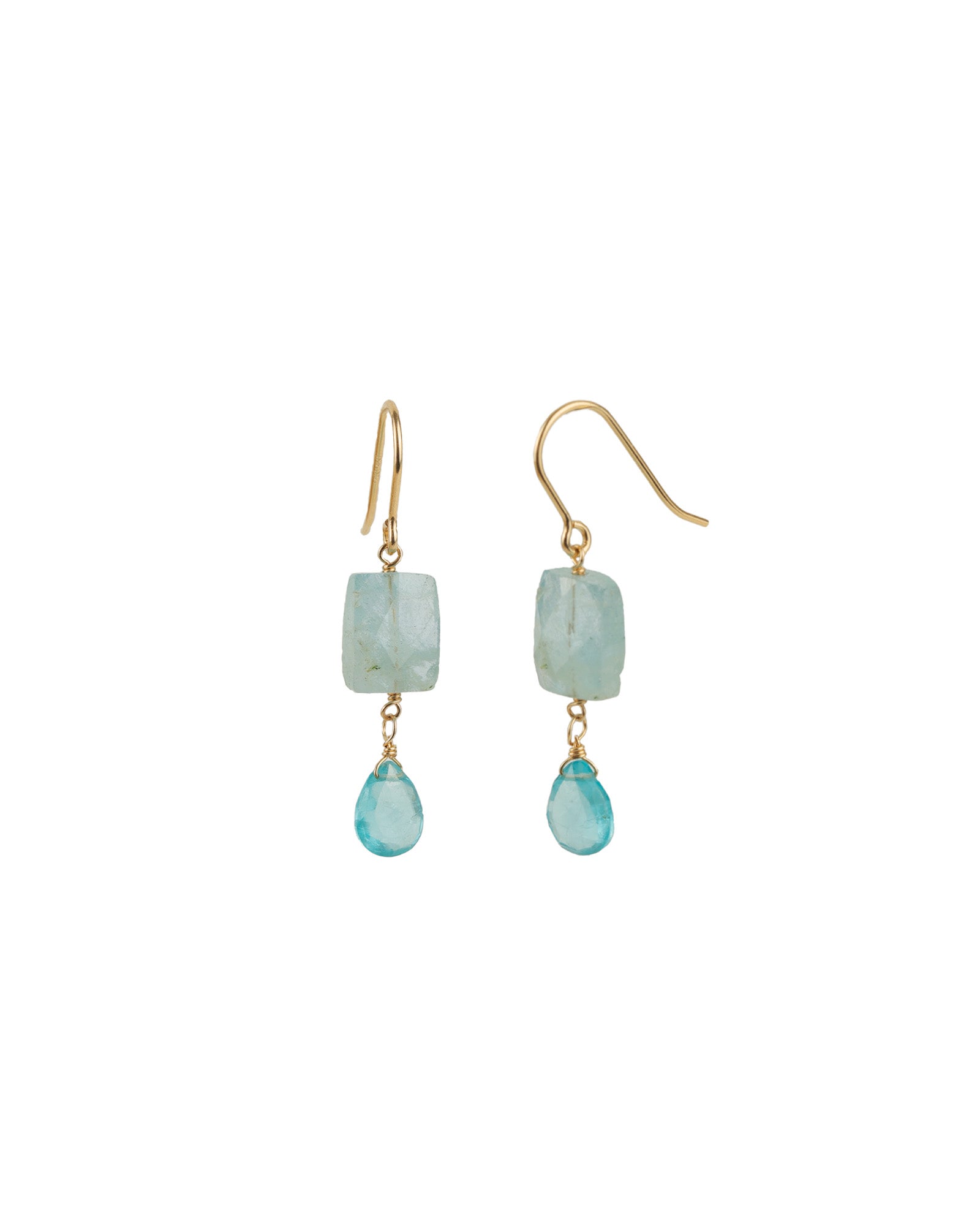 Rectangle + Teardrop Stone Drop Hooks 14k Gold Filled, Aquamarine, Apatite