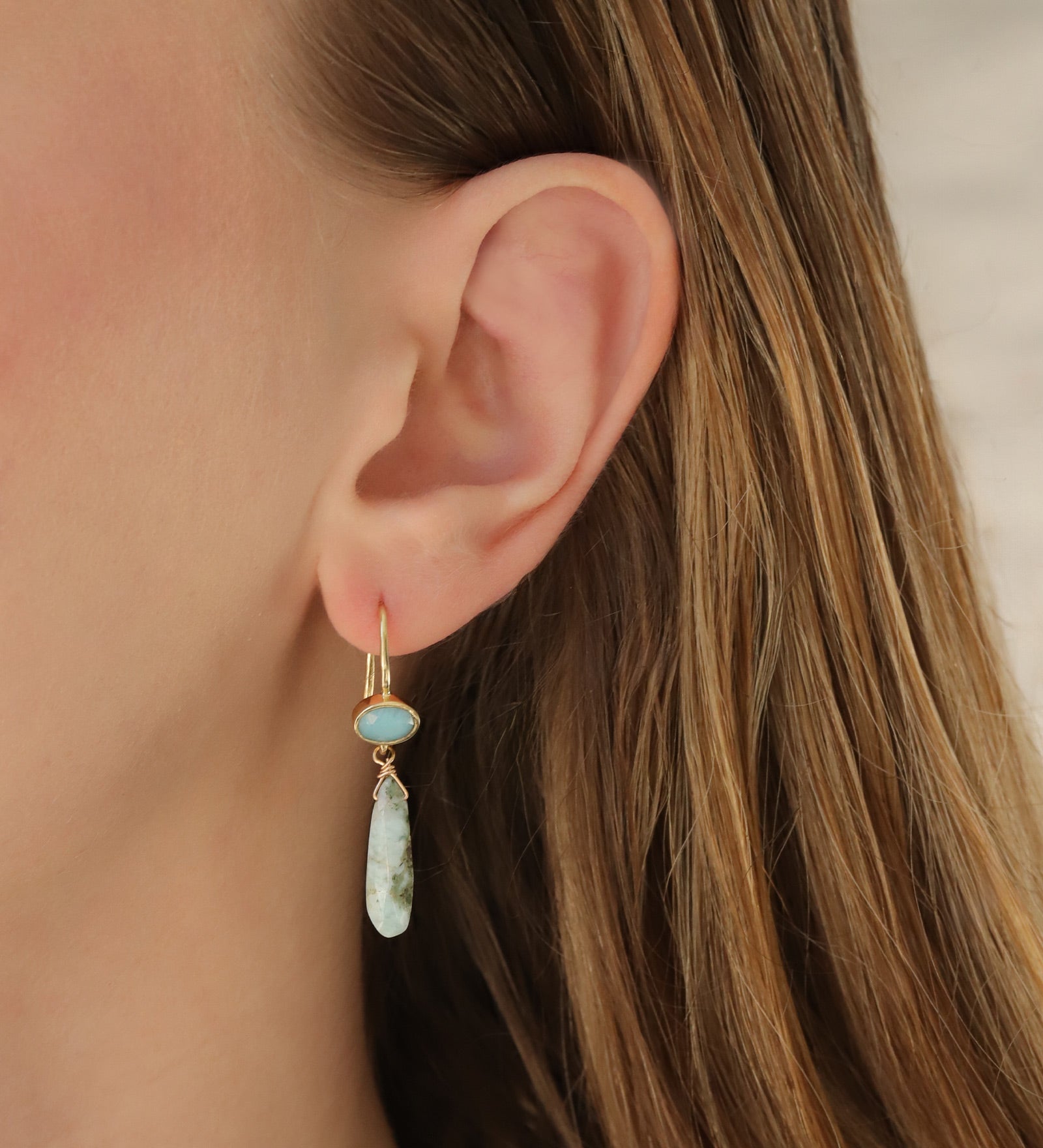 Gem Jar-Oval Bezel Teardrop Larimar Hooks-Earrings-Blue Ruby Jewellery-Vancouver Canada