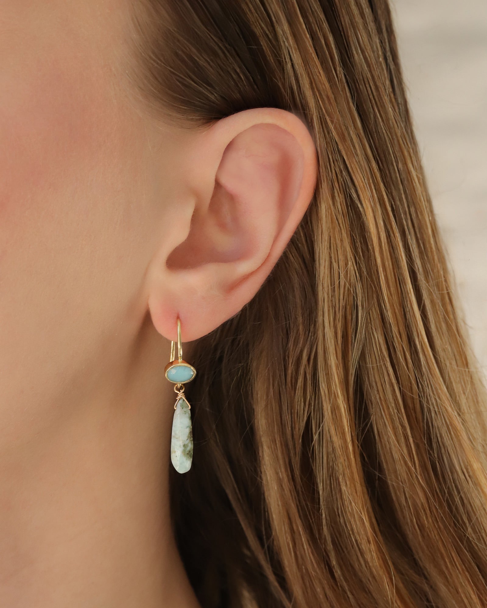 Gem Jar-Oval Bezel Teardrop Larimar Hooks-Earrings-Blue Ruby Jewellery-Vancouver Canada