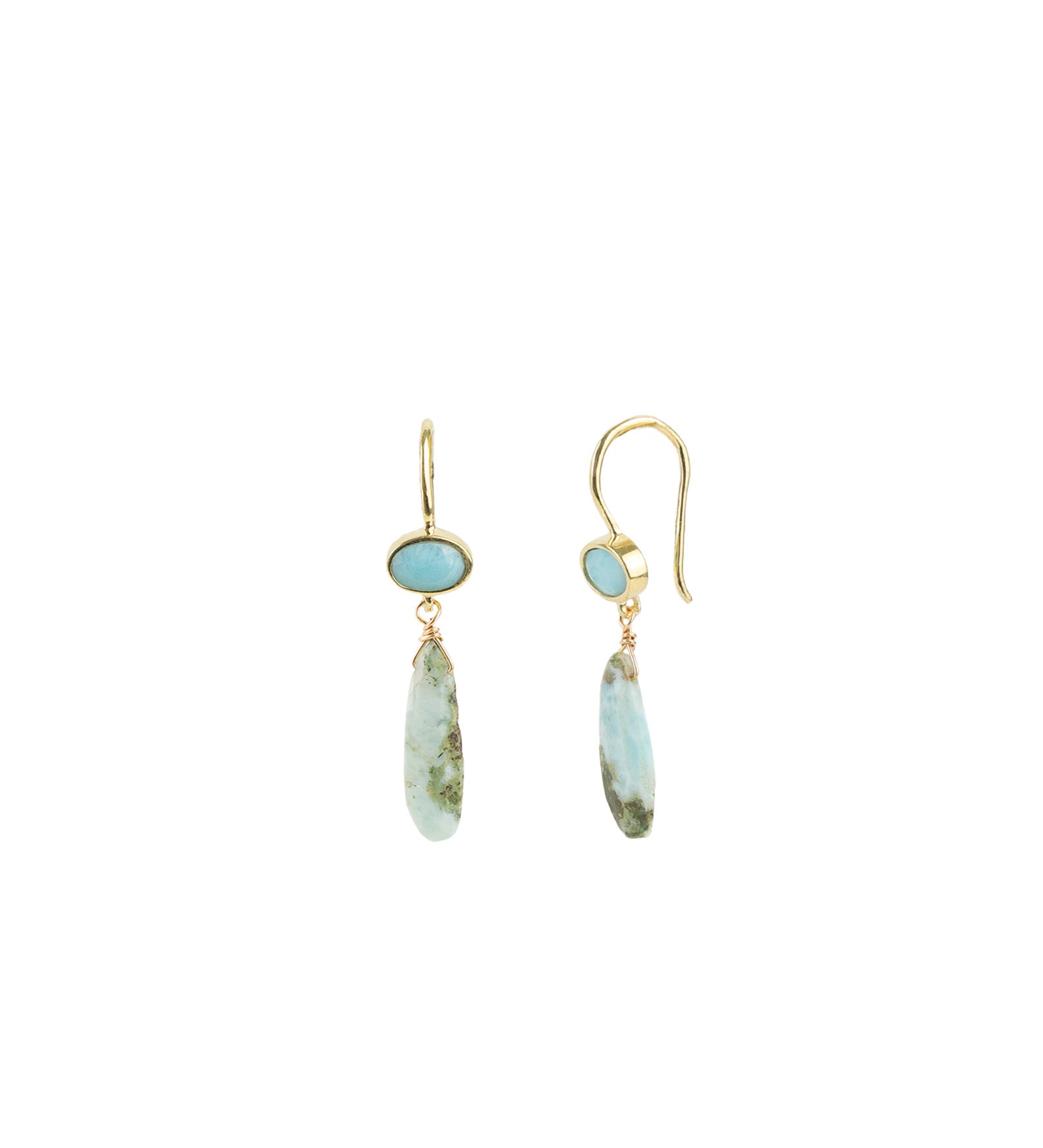 Oval Bezel Teardrop Larimar Hooks 14k Gold Filled, 14k Gold Vermeil, Larimar