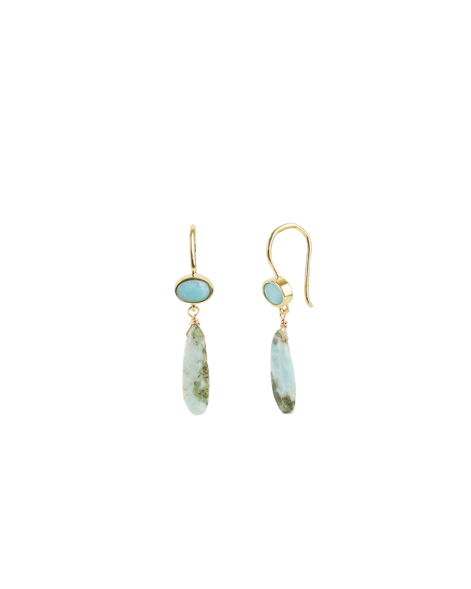 Oval Bezel Teardrop Larimar Hooks 14k Gold Filled, 14k Gold Vermeil, Larimar