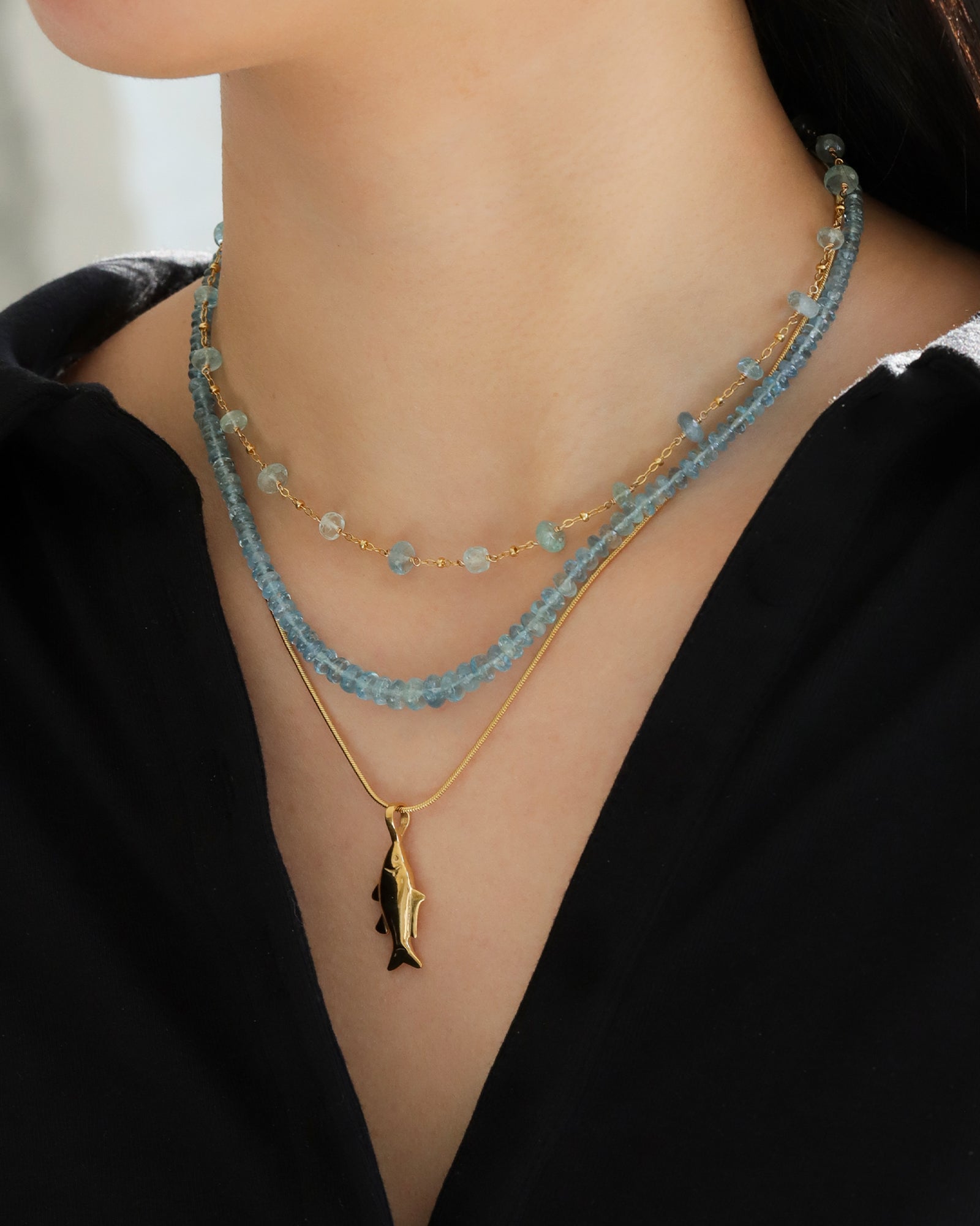 Gradual Aquamarine Stone Necklace | 3-6mm 14k Gold Filled, Aquamarine