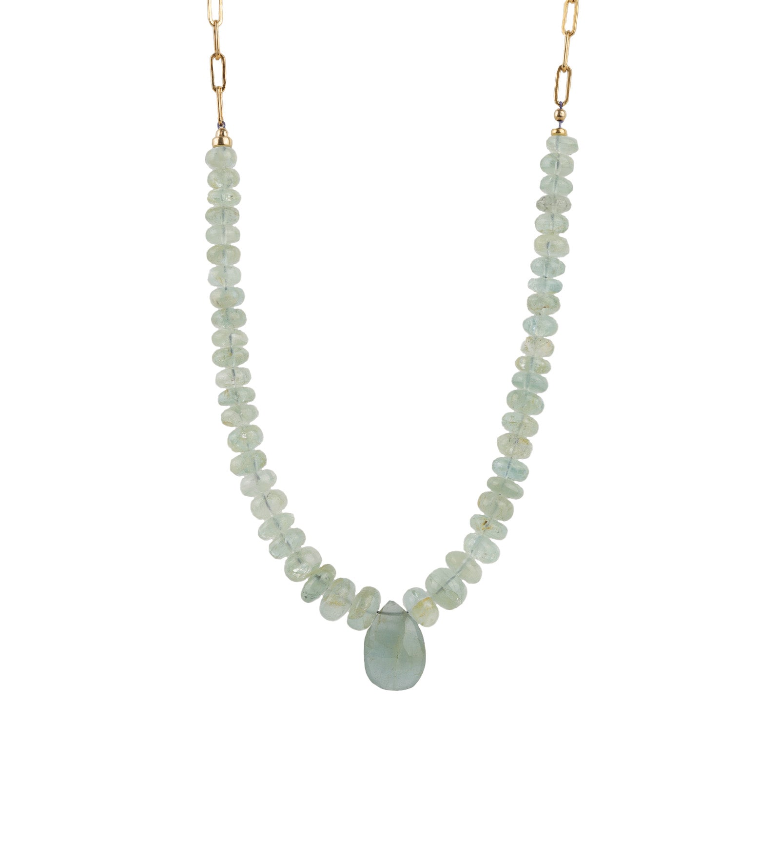 Gradual Aquamarine Pear Drop Paperclip Necklace 14k Gold Filled, Aquamarine