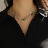 Evil Eye Disc Charm Aquamarine Stone Necklace | 5mm 14k Gold Filled, Aquamarine, Cubic Zirconia
