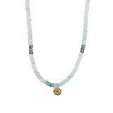 Evil Eye Disc Charm Aquamarine Stone Necklace | 5mm 14k Gold Filled, Aquamarine, Cubic Zirconia
