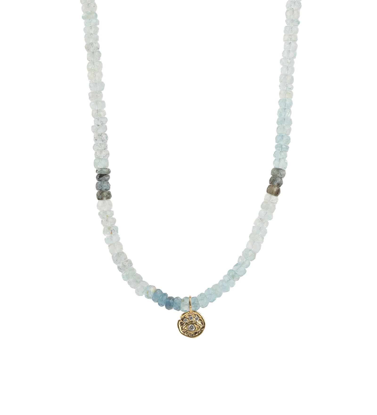 Evil Eye Disc Charm Aquamarine Stone Necklace | 5mm 14k Gold Filled, Aquamarine, Cubic Zirconia