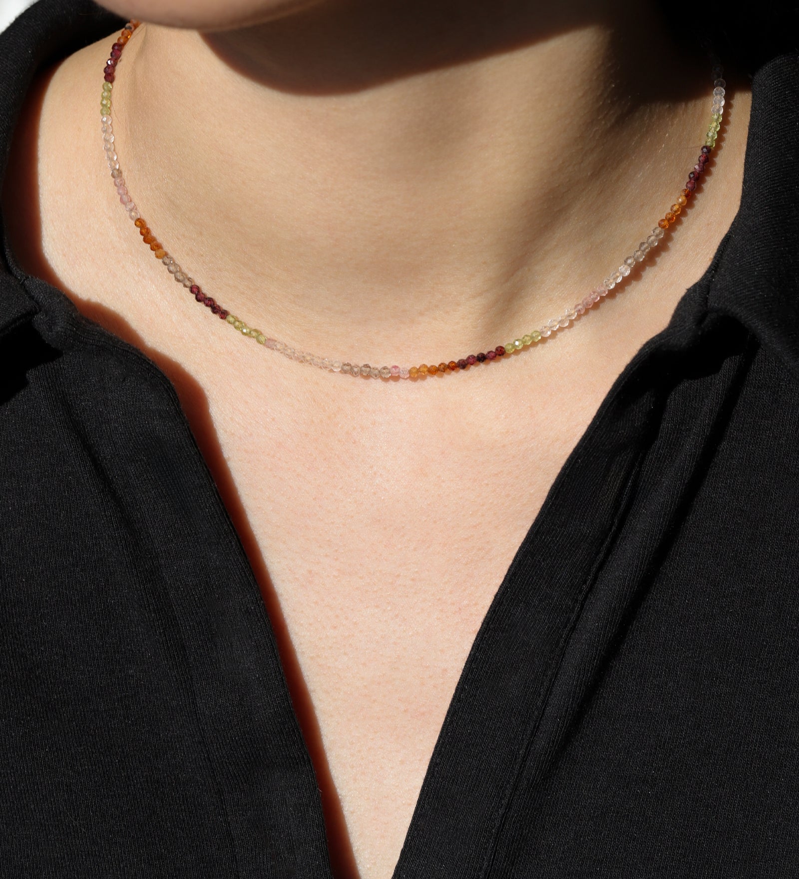 Mix Stone Necklace | 2.5mm 14k Gold Filled, Garnet, Peridot, Quartz