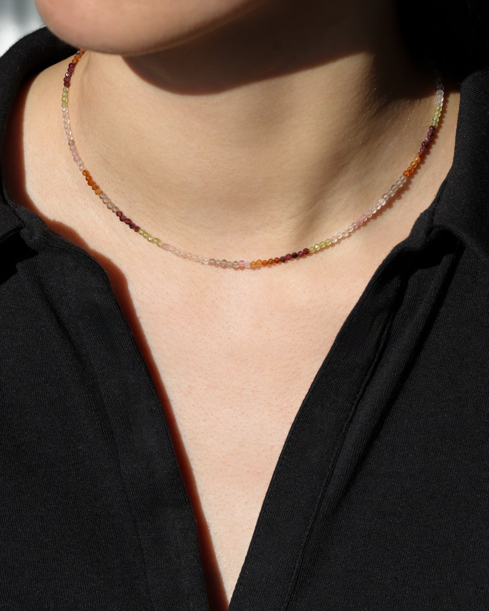 Mix Stone Necklace | 2.5mm 14k Gold Filled, Garnet, Peridot, Quartz