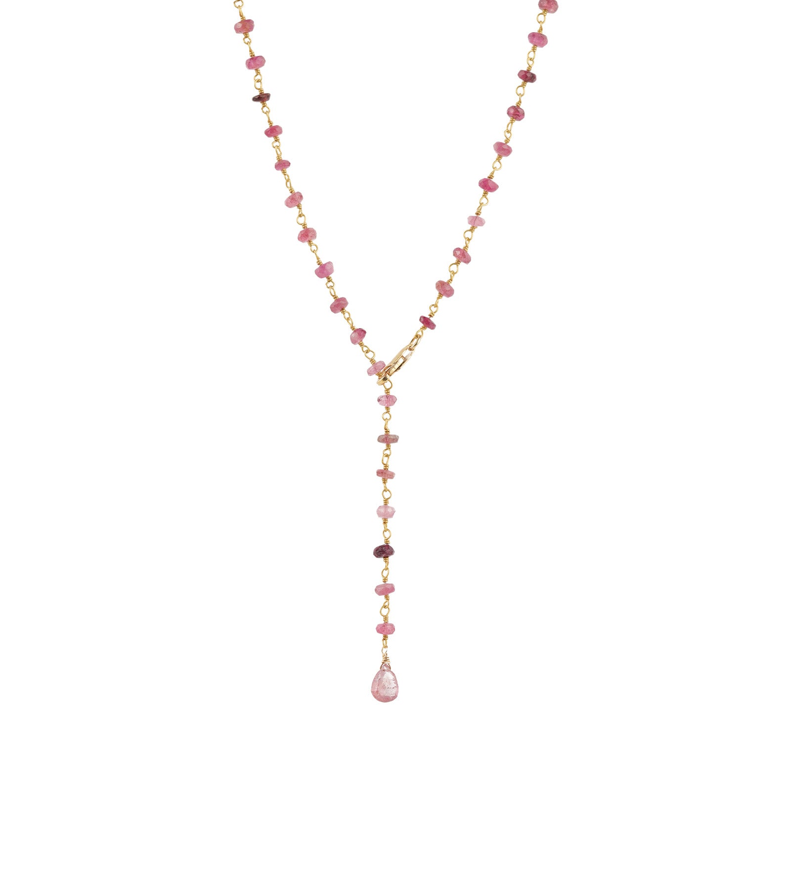Mix Stone Drop Lariat 14k Gold Vermeil, Pink Tourmaline, Pink Sapphire