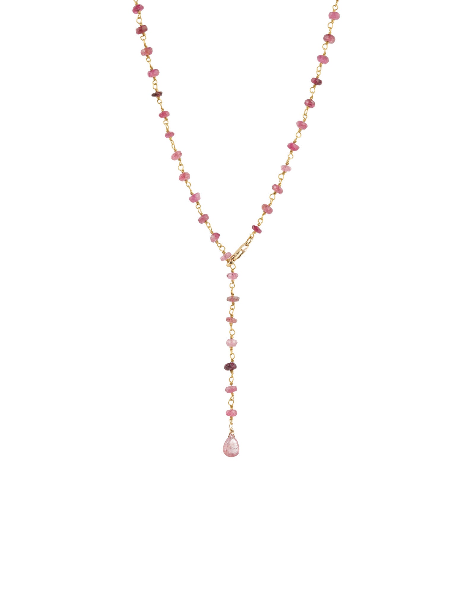 Mix Stone Drop Lariat 14k Gold Vermeil, Pink Tourmaline, Pink Sapphire